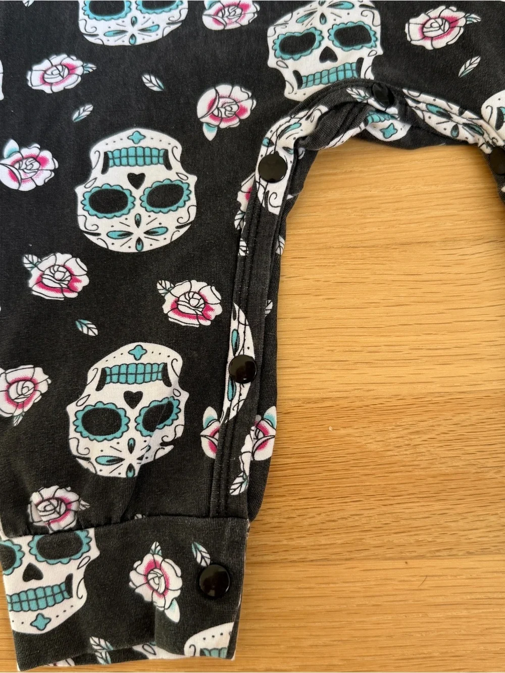 Kids Black Sugar Skull One-Piece Romper with Pink Accents